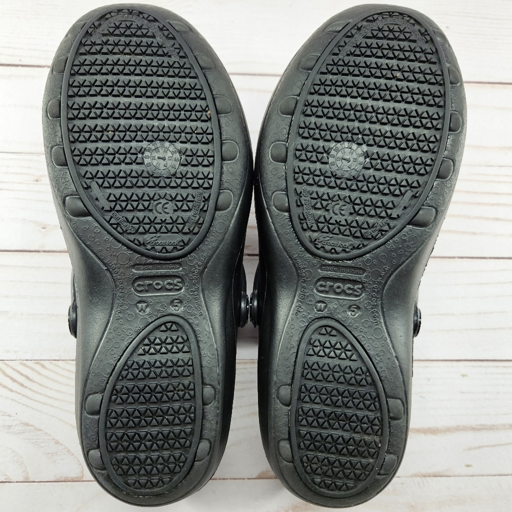 Crocs Mercy‎ Slip Resistant Work Clogs Womens Size 5 Black Silver Floral 10876 - Picture 11 of 12